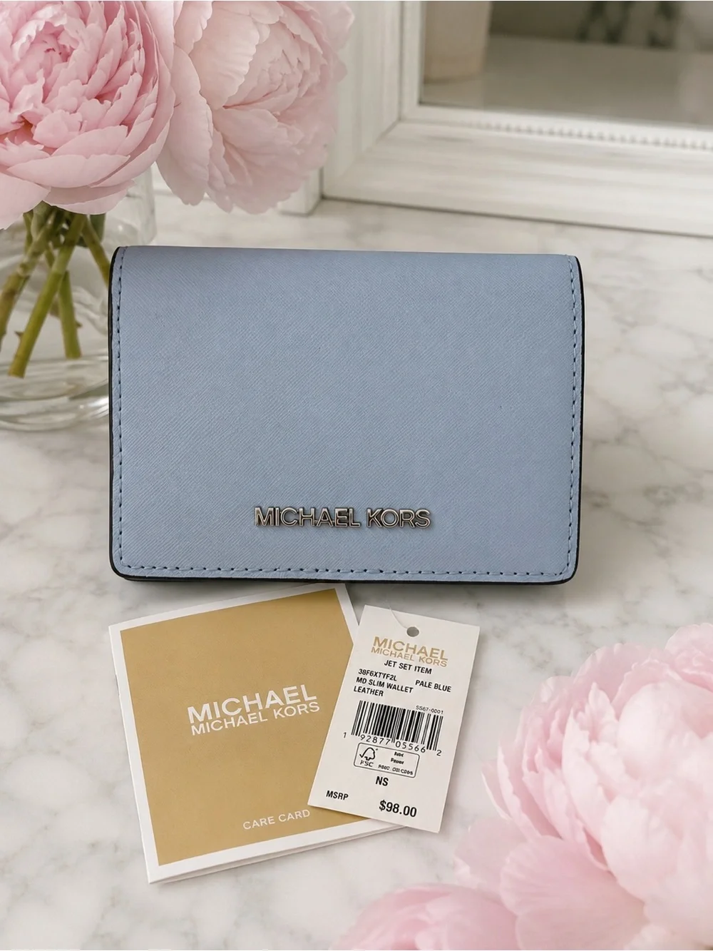 Michael Kors Jet Set Pale Blue Leather Slim Wallet Card Case NWT